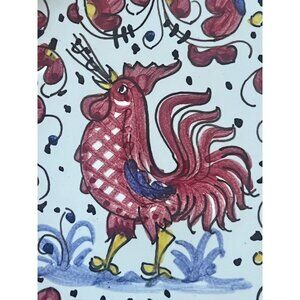 Deruta Hand-Painted Ceramic Orvieto Singing Rooster Plate Italy 10" D Red White